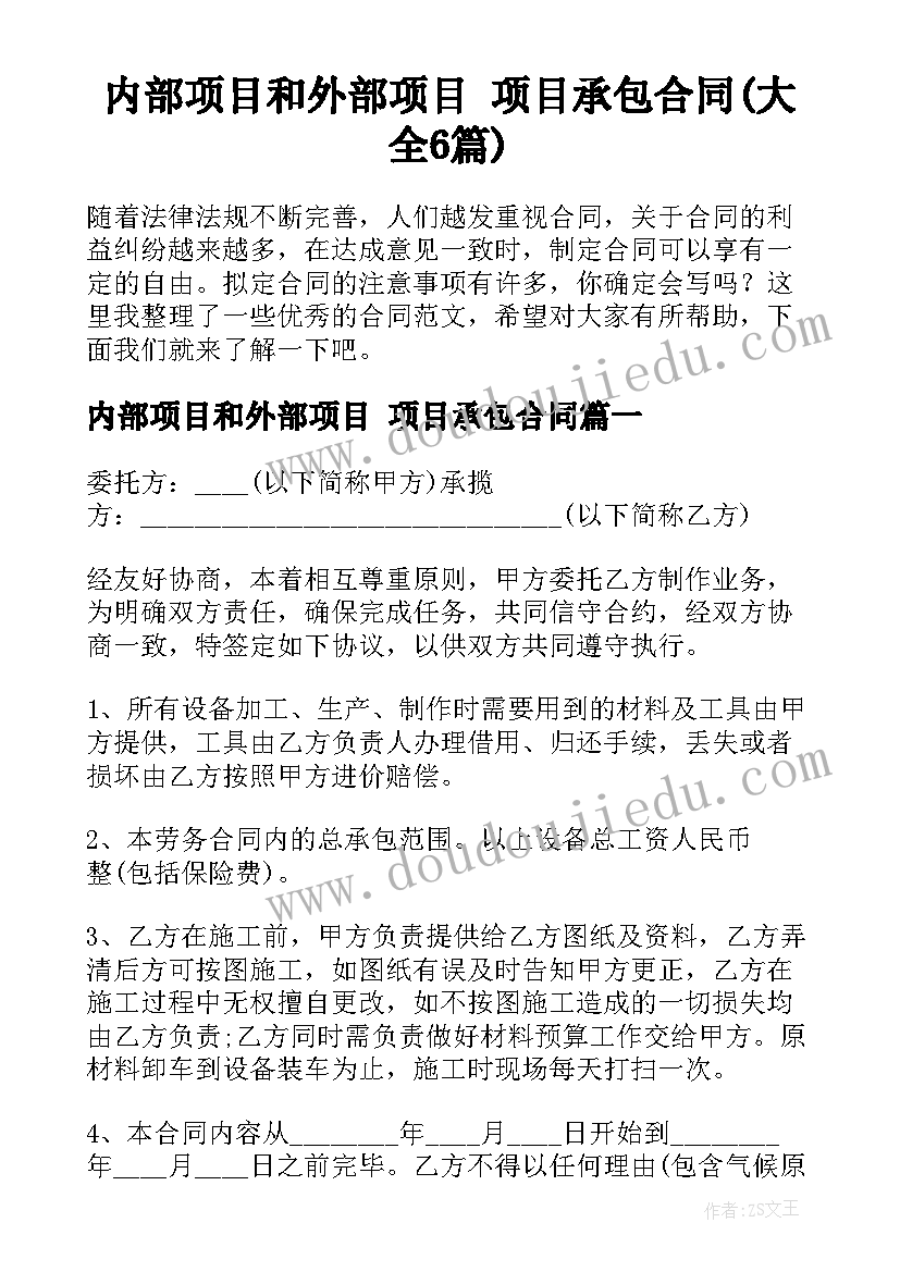 内部项目和外部项目 项目承包合同(大全6篇)