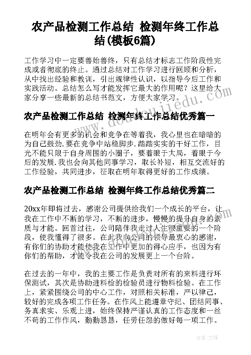 农产品检测工作总结 检测年终工作总结(模板6篇)