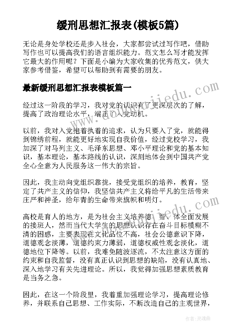 缓刑思想汇报表(模板5篇)