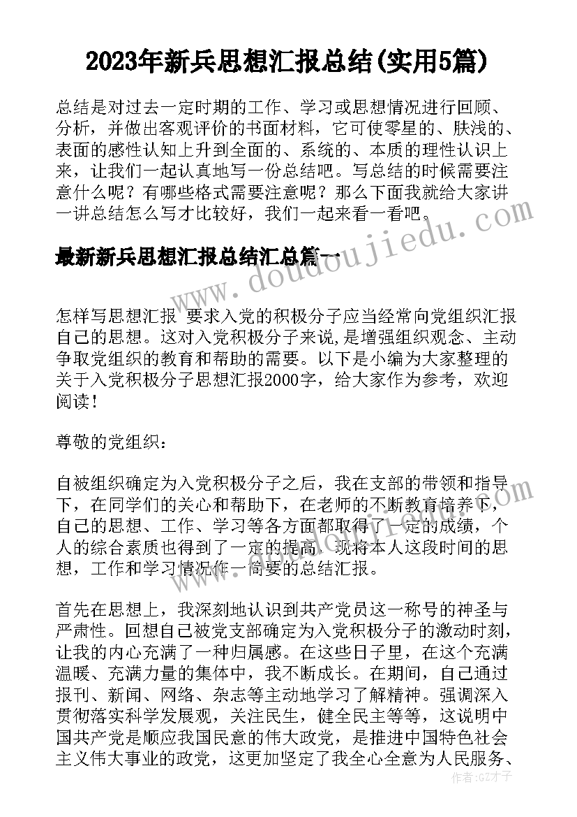 2023年新兵思想汇报总结(实用5篇)