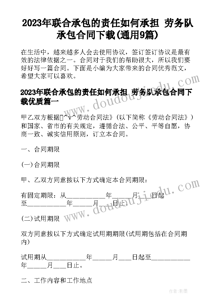 2023年联合承包的责任如何承担 劳务队承包合同下载(通用9篇)