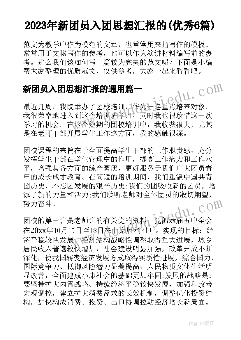 2023年新团员入团思想汇报的(优秀6篇)