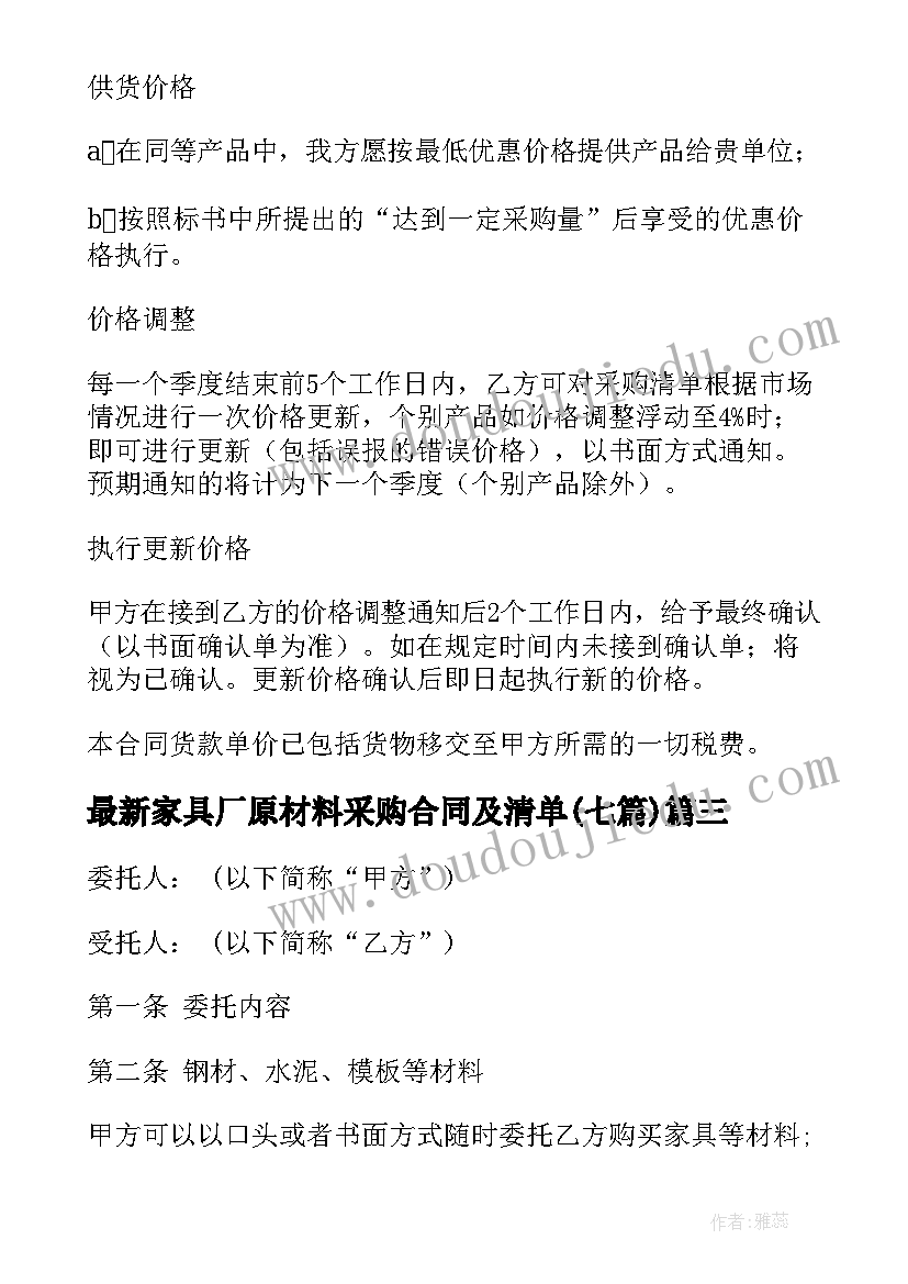 2023年家具厂原材料采购合同及清单(优质7篇)