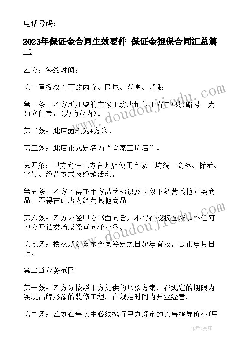 最新保证金合同生效要件 保证金担保合同(优质8篇)