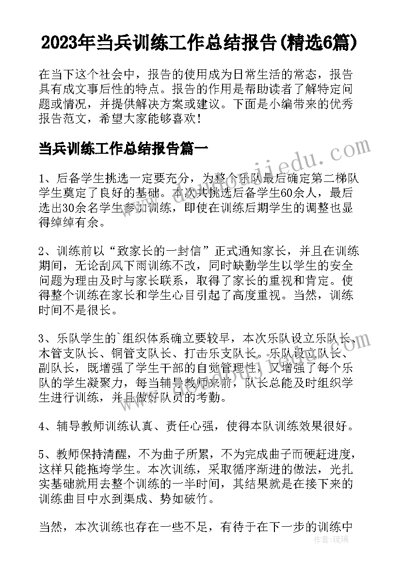 2023年当兵训练工作总结报告(精选6篇)