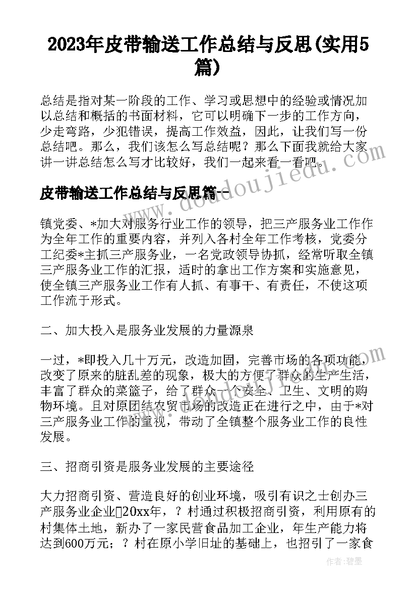 2023年皮带输送工作总结与反思(实用5篇)