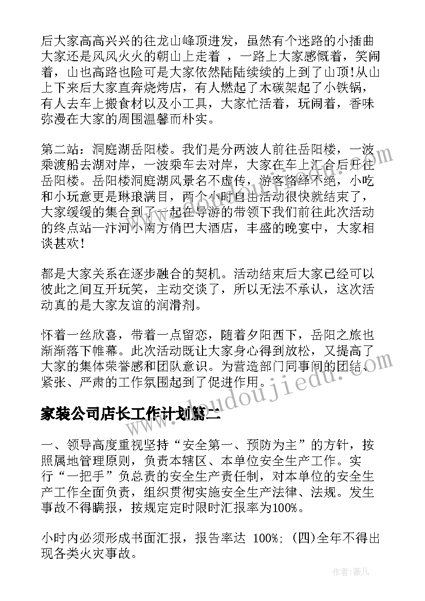 2023年家装公司店长工作计划(精选8篇)