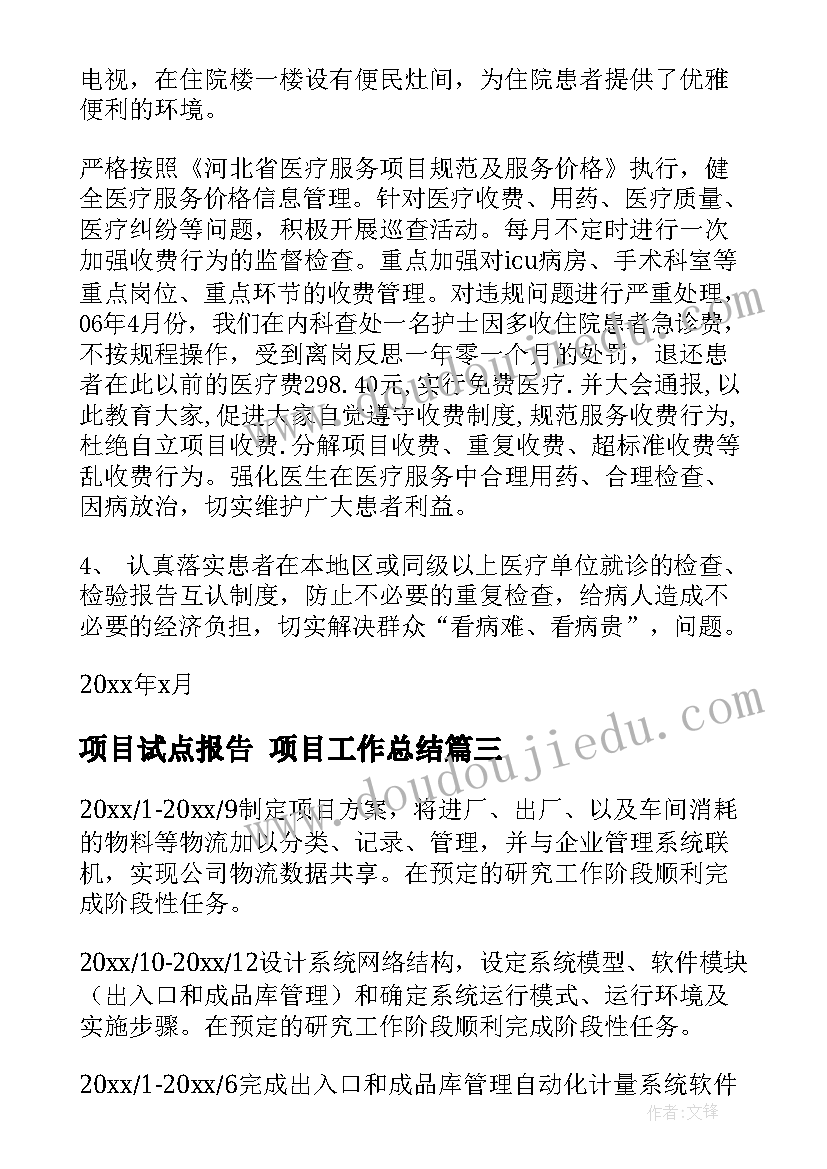 2023年项目试点报告 项目工作总结(精选9篇)