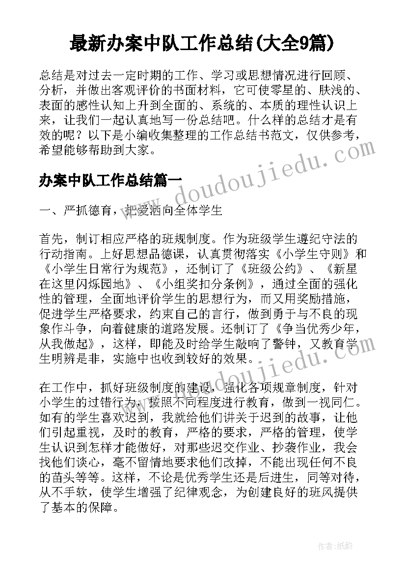 最新办案中队工作总结(大全9篇)