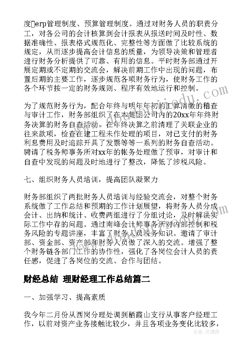 2023年财经总结 理财经理工作总结(模板6篇)