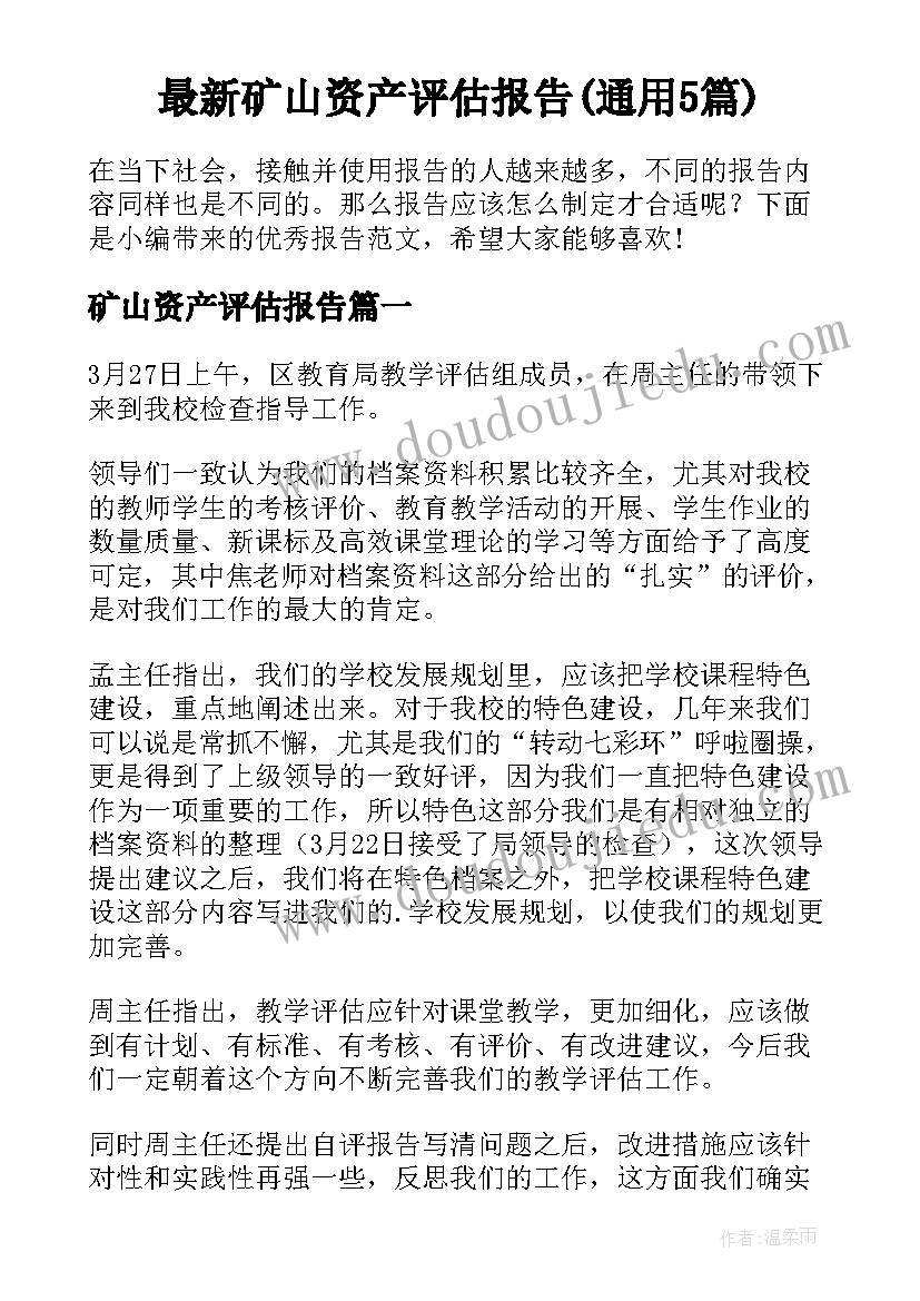 最新矿山资产评估报告(通用5篇)