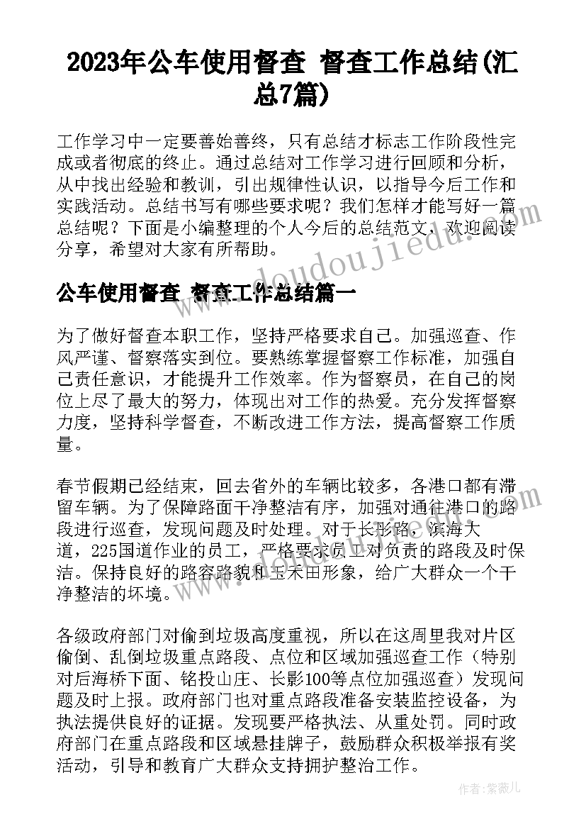 2023年公车使用督查 督查工作总结(汇总7篇)