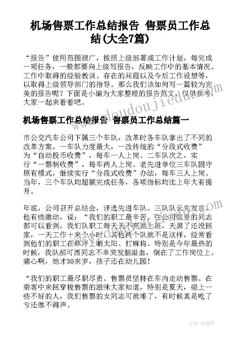 机场售票工作总结报告 售票员工作总结(大全7篇)