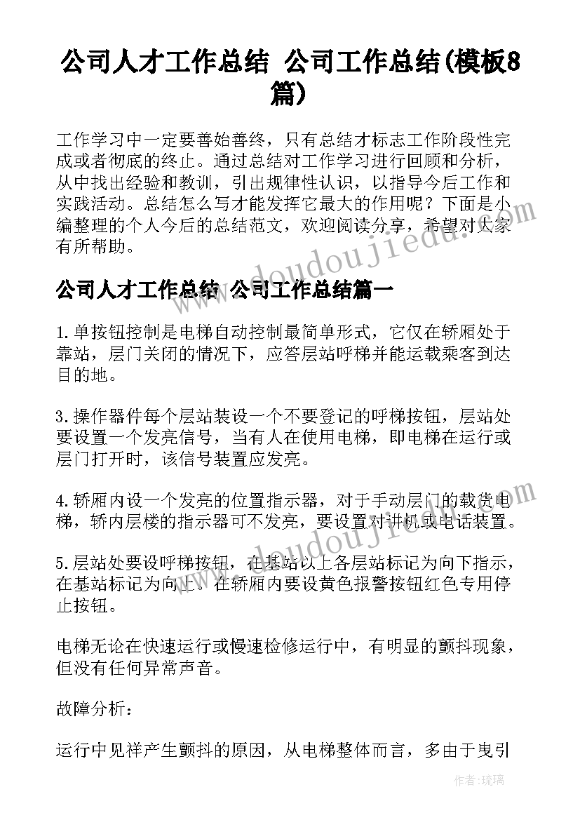 公司人才工作总结 公司工作总结(模板8篇)