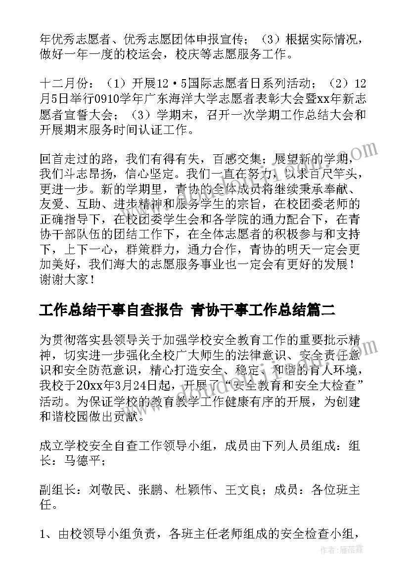 2023年工作总结干事自查报告 青协干事工作总结(优质7篇)