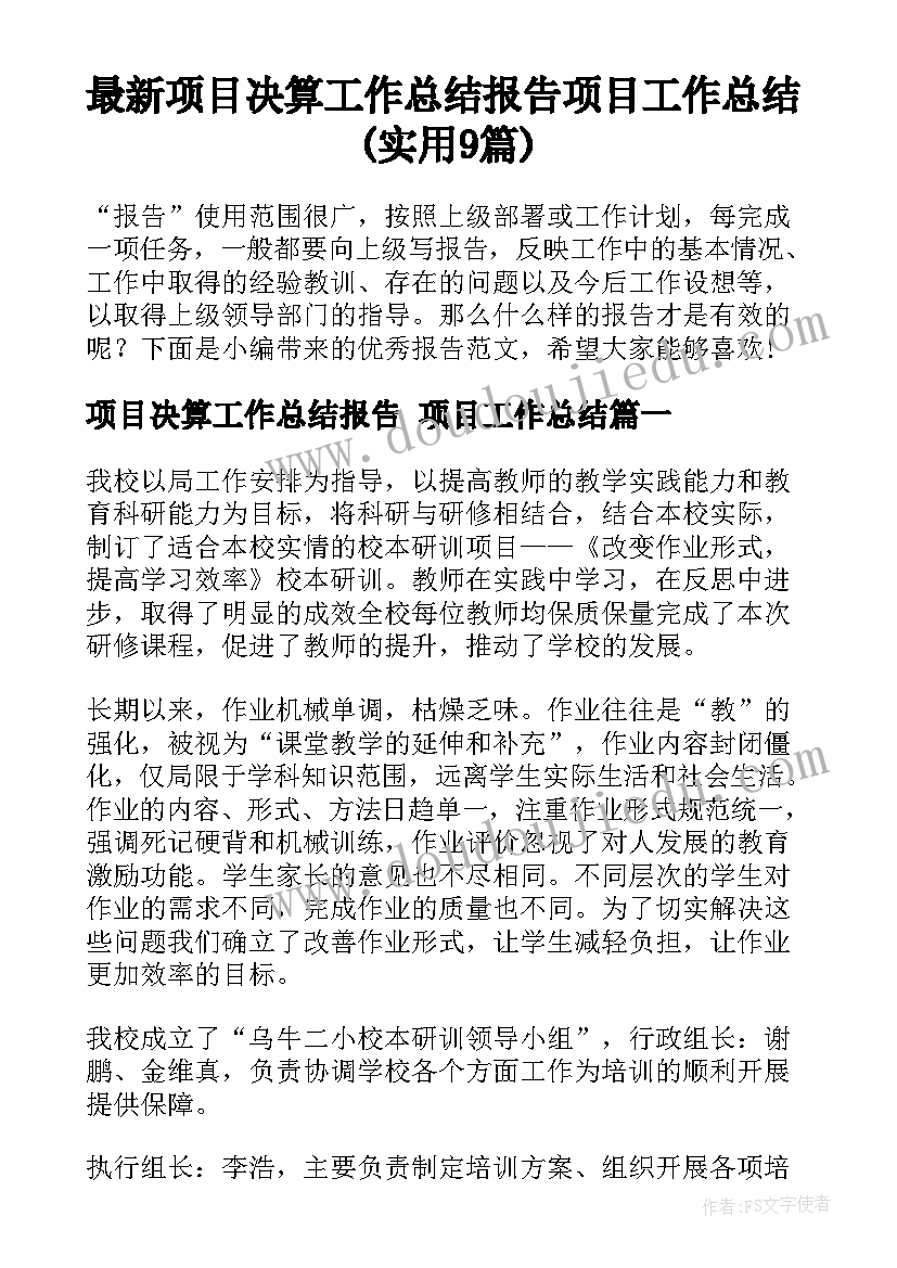 最新项目决算工作总结报告 项目工作总结(实用9篇)