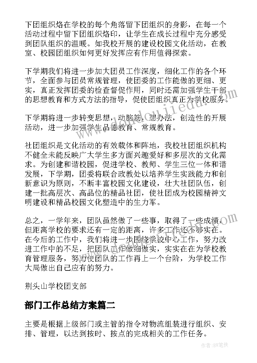 最新部门工作总结方案(通用7篇)