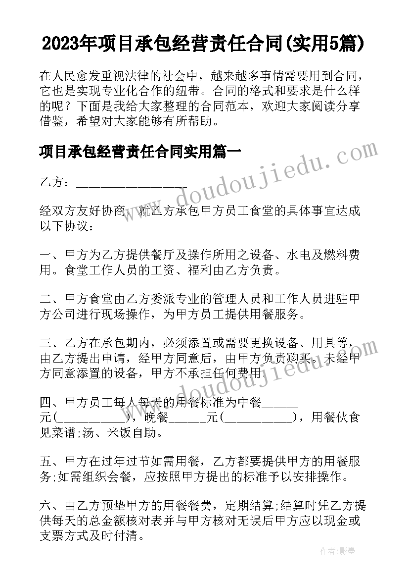 2023年项目承包经营责任合同(实用5篇)