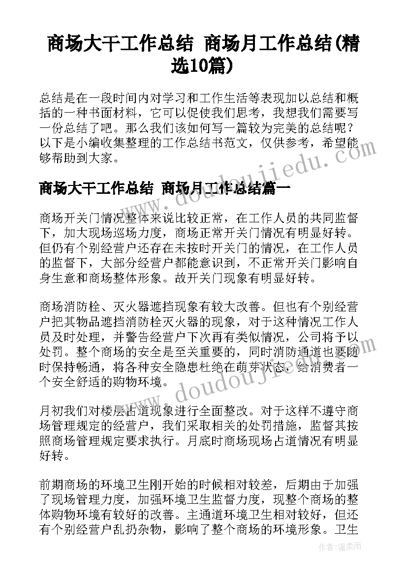 商场大干工作总结 商场月工作总结(精选10篇)