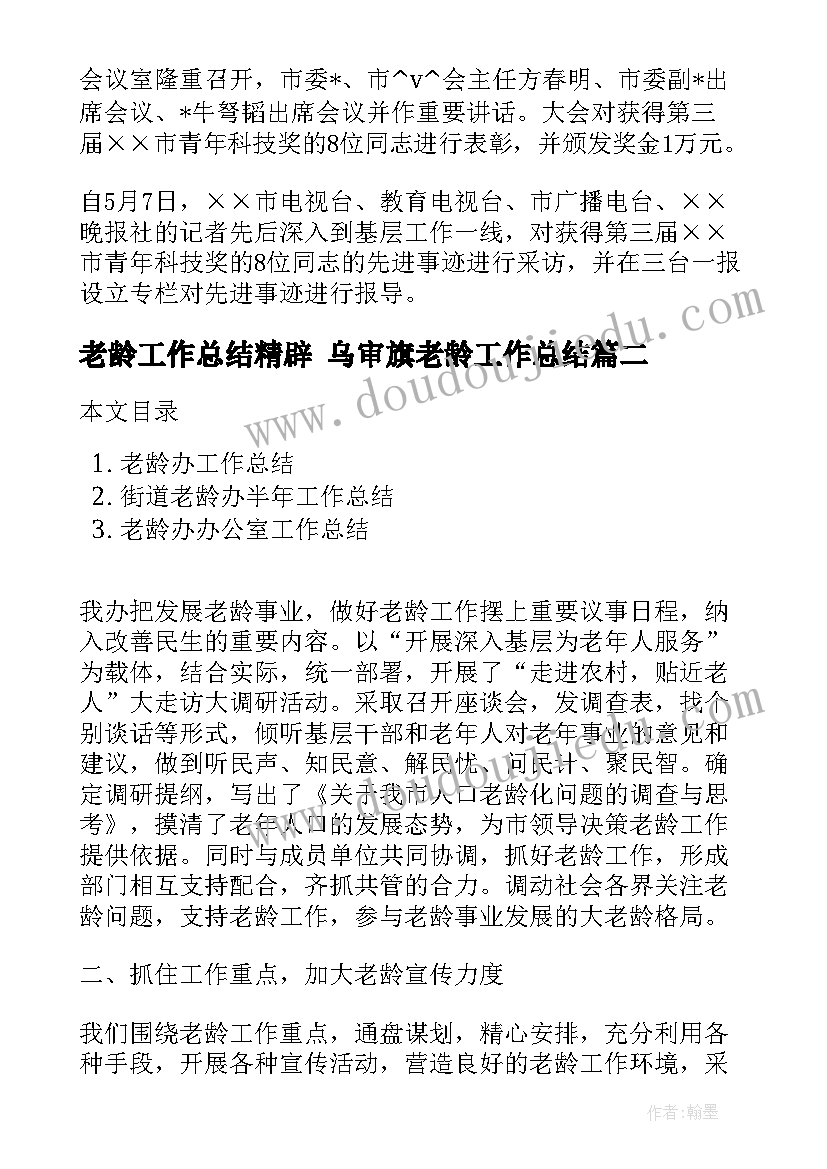 2023年老龄工作总结精辟 乌审旗老龄工作总结(通用7篇)