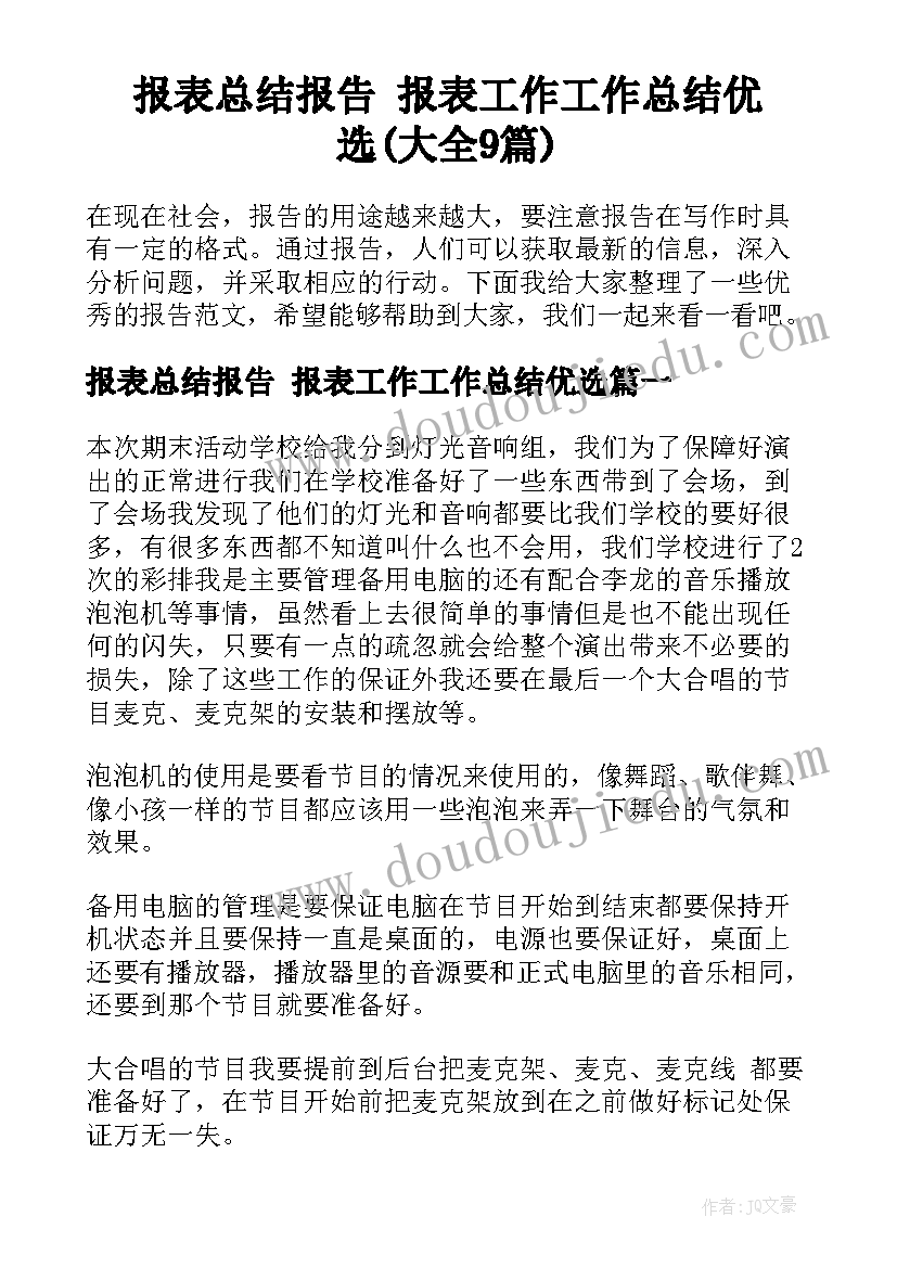 报表总结报告 报表工作工作总结优选(大全9篇)