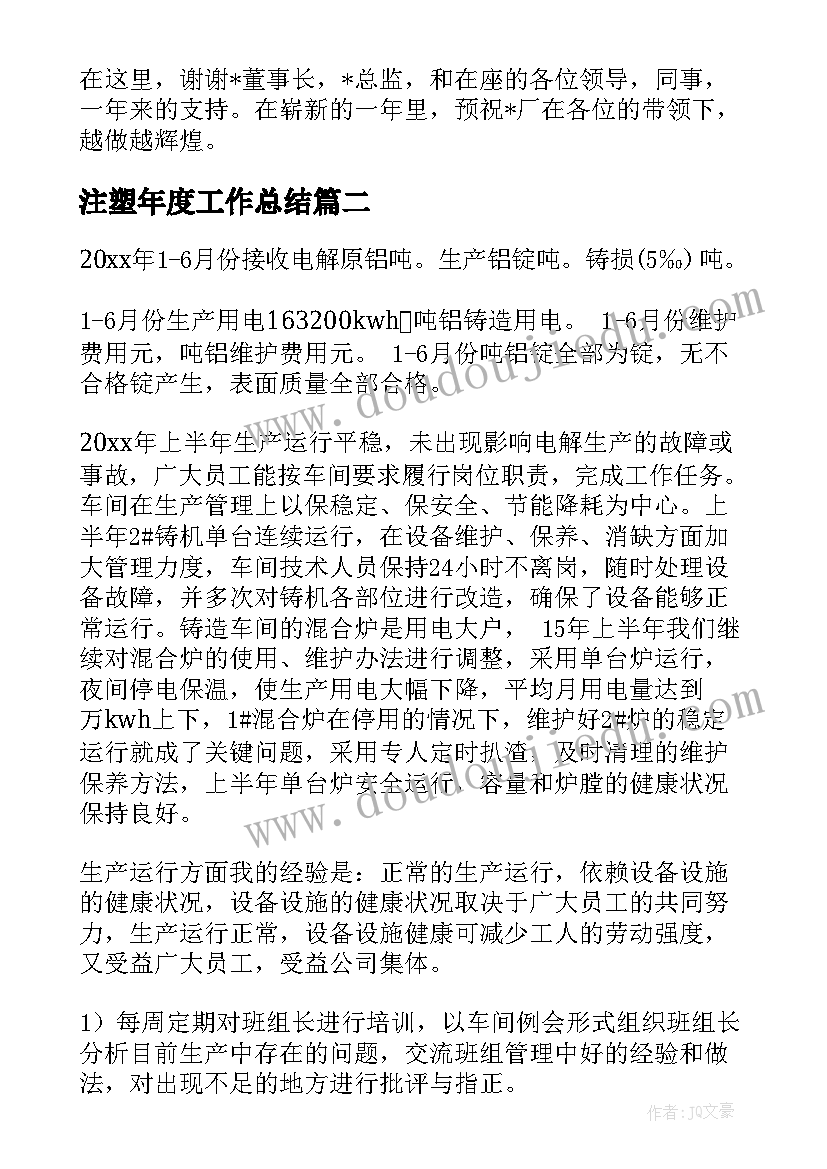 最新注塑年度工作总结(通用8篇)