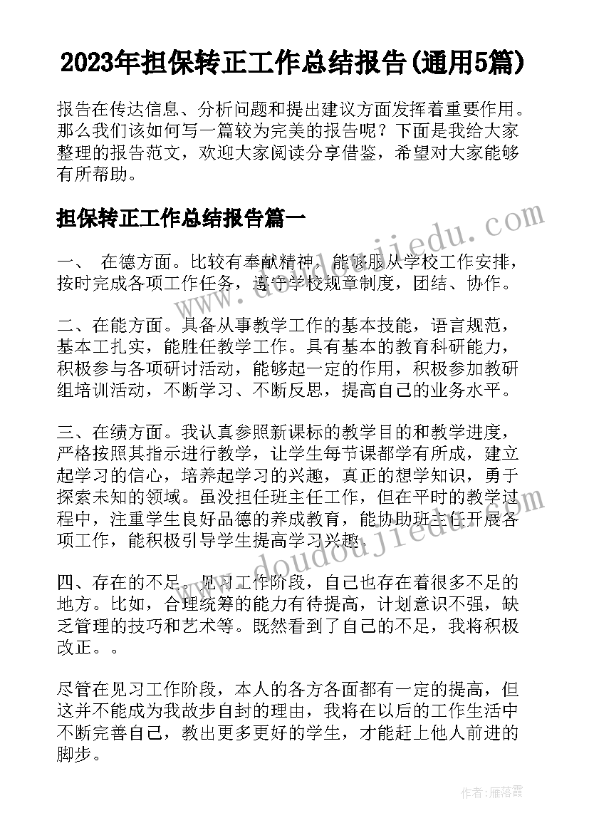 2023年担保转正工作总结报告(通用5篇)