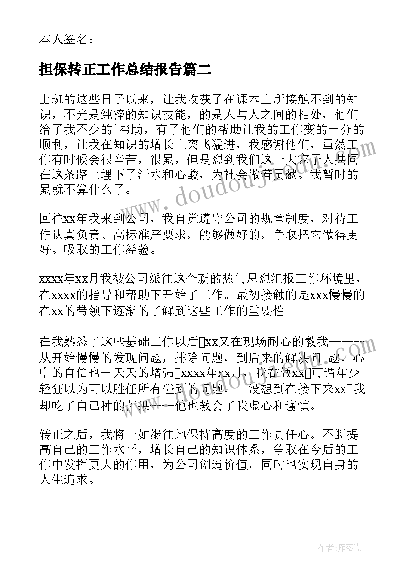 2023年担保转正工作总结报告(通用5篇)