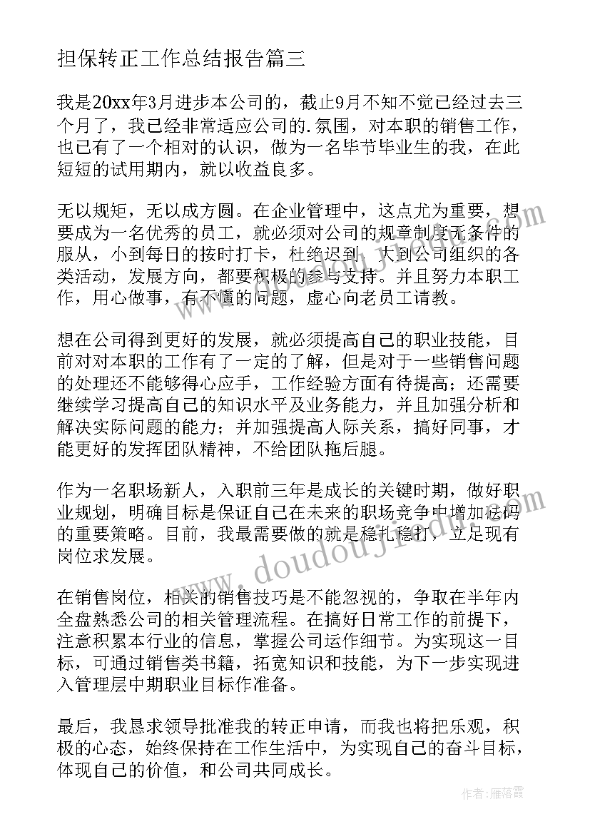 2023年担保转正工作总结报告(通用5篇)