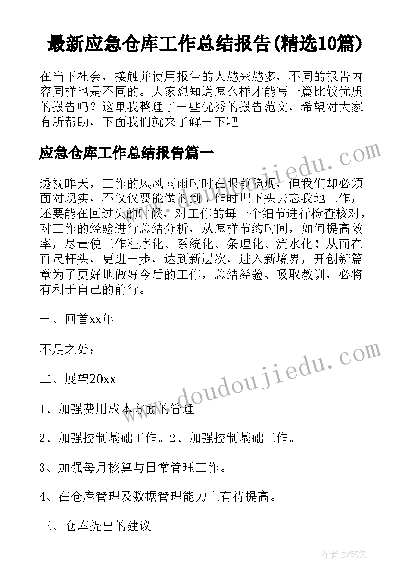 最新应急仓库工作总结报告(精选10篇)