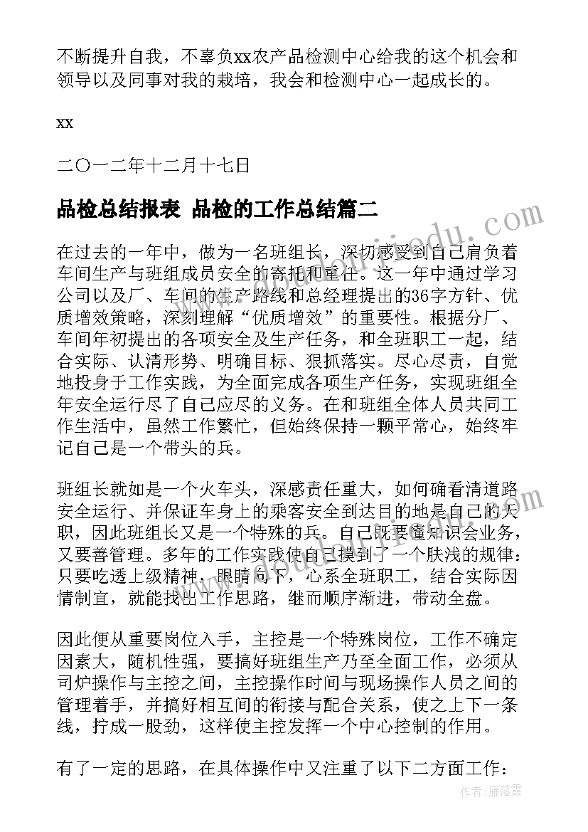 2023年品检总结报表 品检的工作总结(优质7篇)