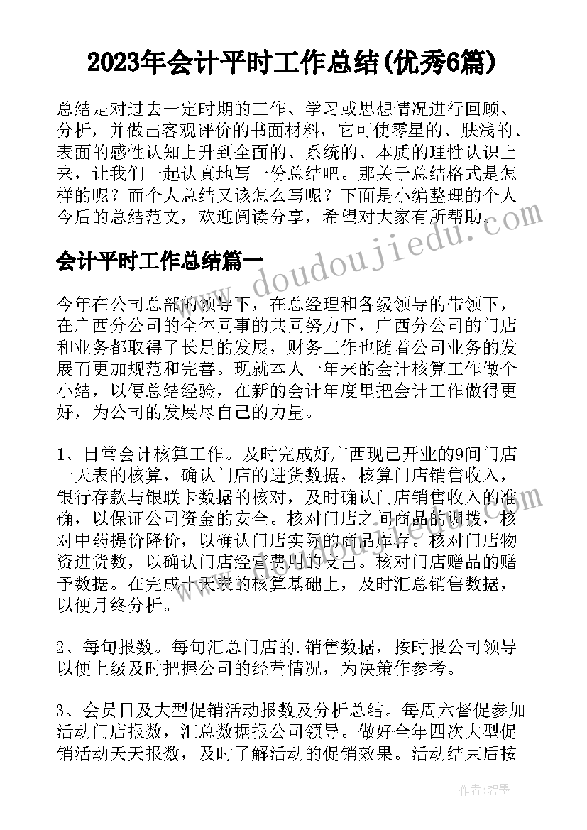 2023年会计平时工作总结(优秀6篇)