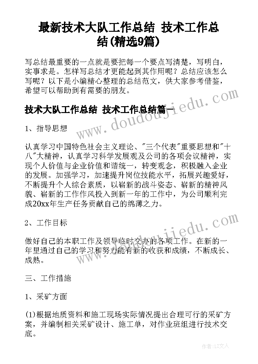 最新技术大队工作总结 技术工作总结(精选9篇)