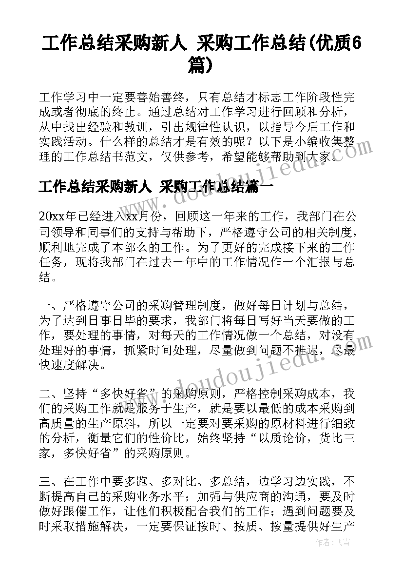 工作总结采购新人 采购工作总结(优质6篇)