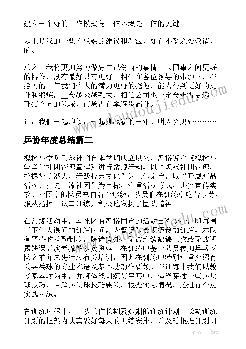 最新乒协年度总结(实用9篇)