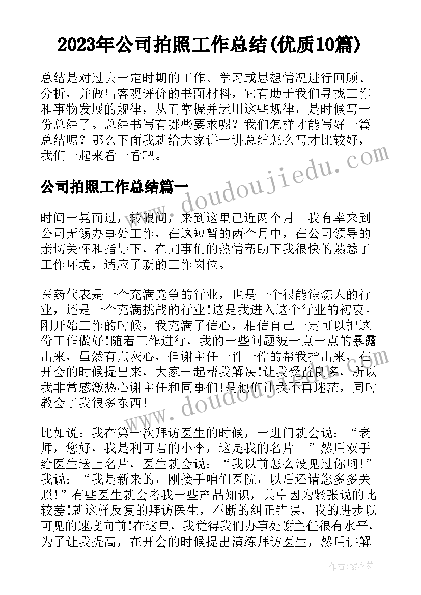 2023年公司拍照工作总结(优质10篇)