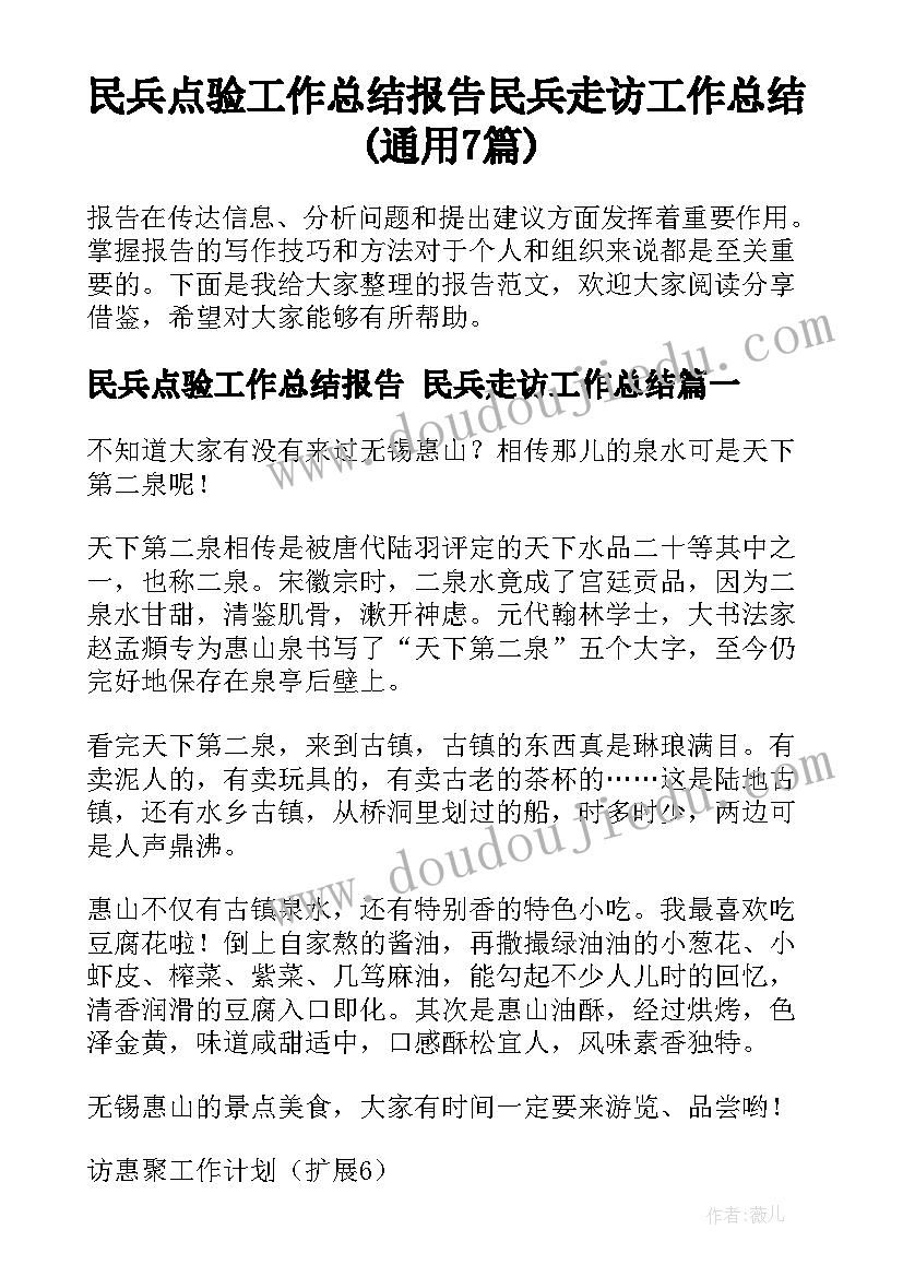 民兵点验工作总结报告 民兵走访工作总结(通用7篇)