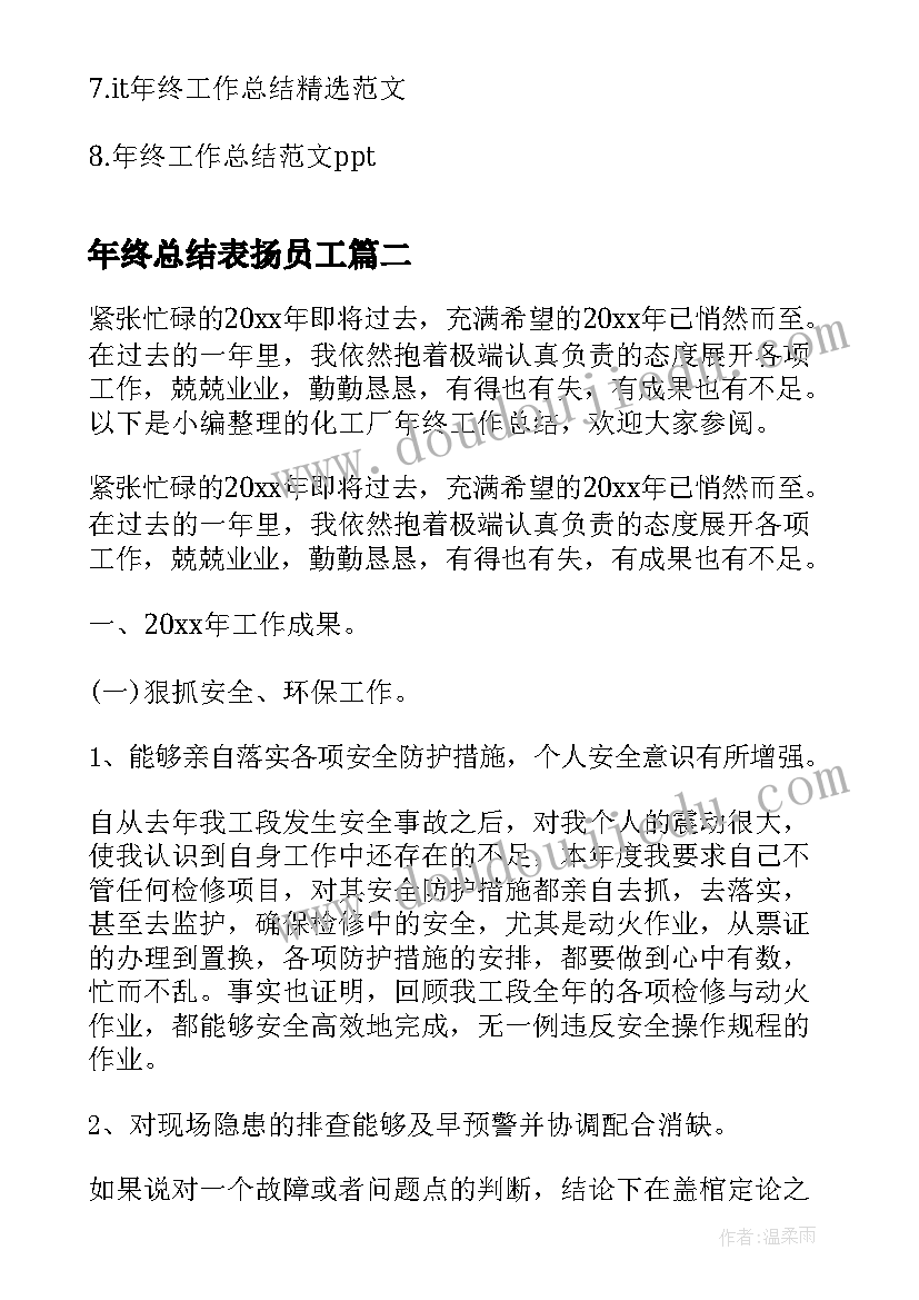 最新年终总结表扬员工(模板6篇)