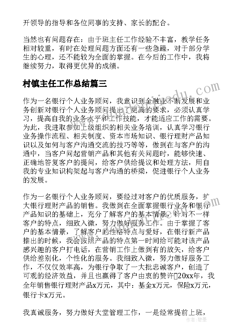 2023年村镇主任工作总结(通用8篇)