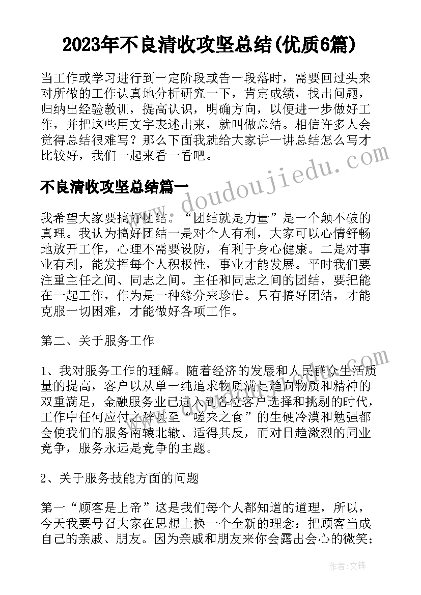 2023年不良清收攻坚总结(优质6篇)