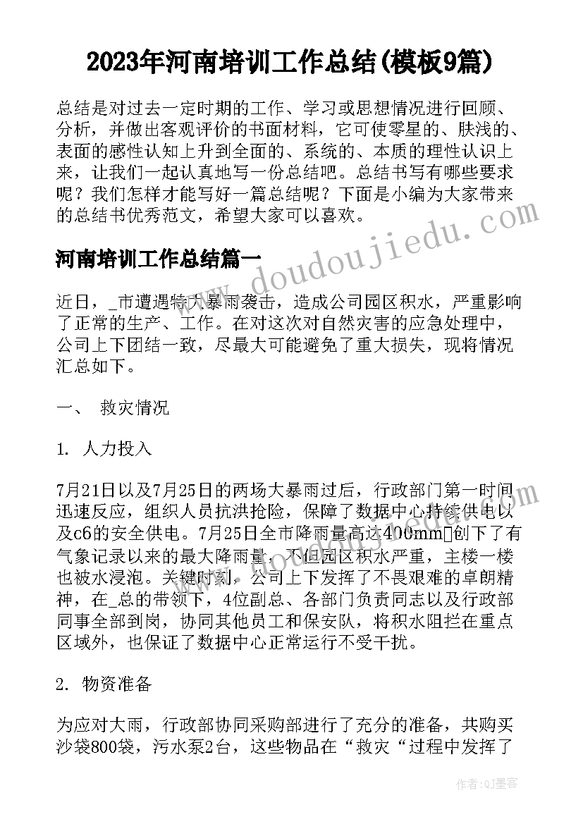 2023年河南培训工作总结(模板9篇)