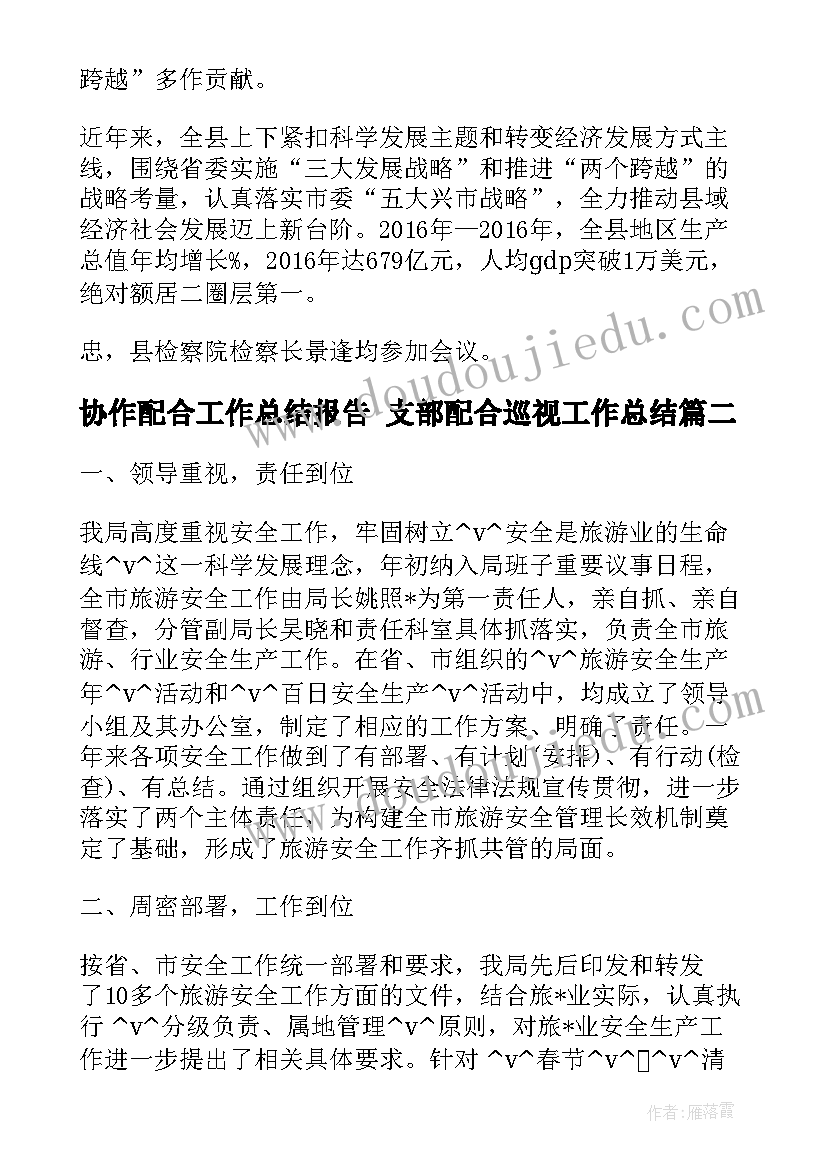 2023年协作配合工作总结报告 支部配合巡视工作总结(精选5篇)