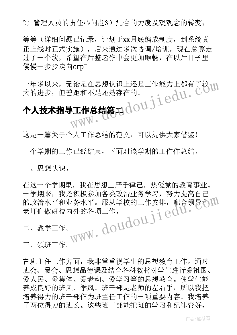 最新个人技术指导工作总结(汇总6篇)