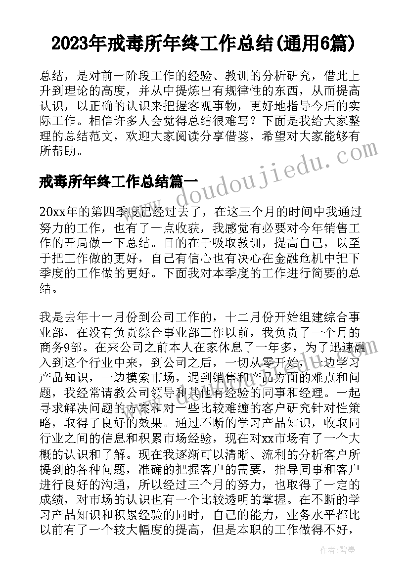 2023年戒毒所年终工作总结(通用6篇)