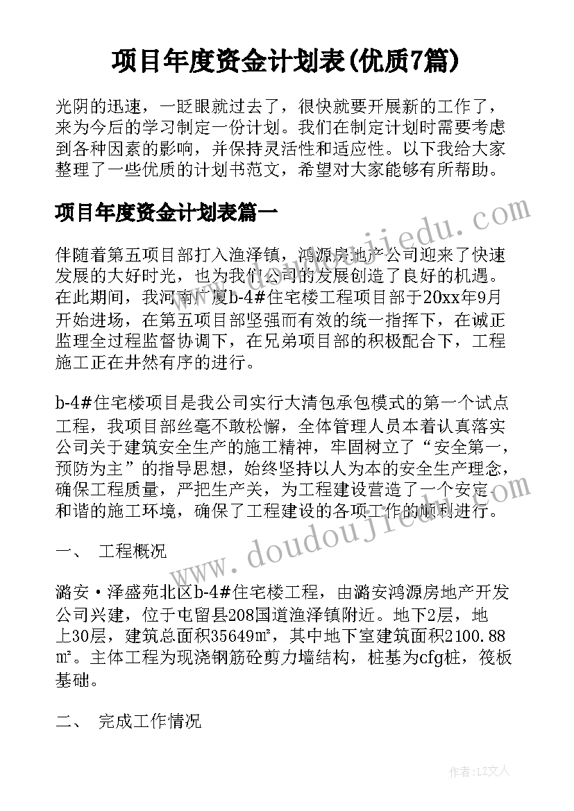 项目年度资金计划表(优质7篇)