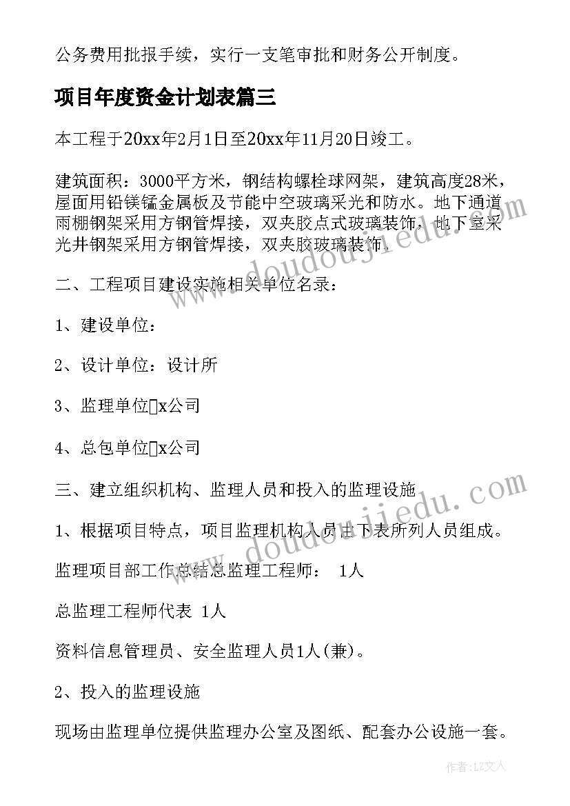 项目年度资金计划表(优质7篇)