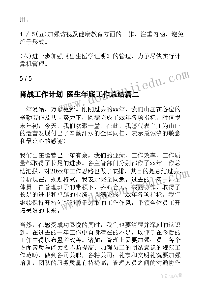 2023年肖战工作计划 医生年底工作总结(精选10篇)