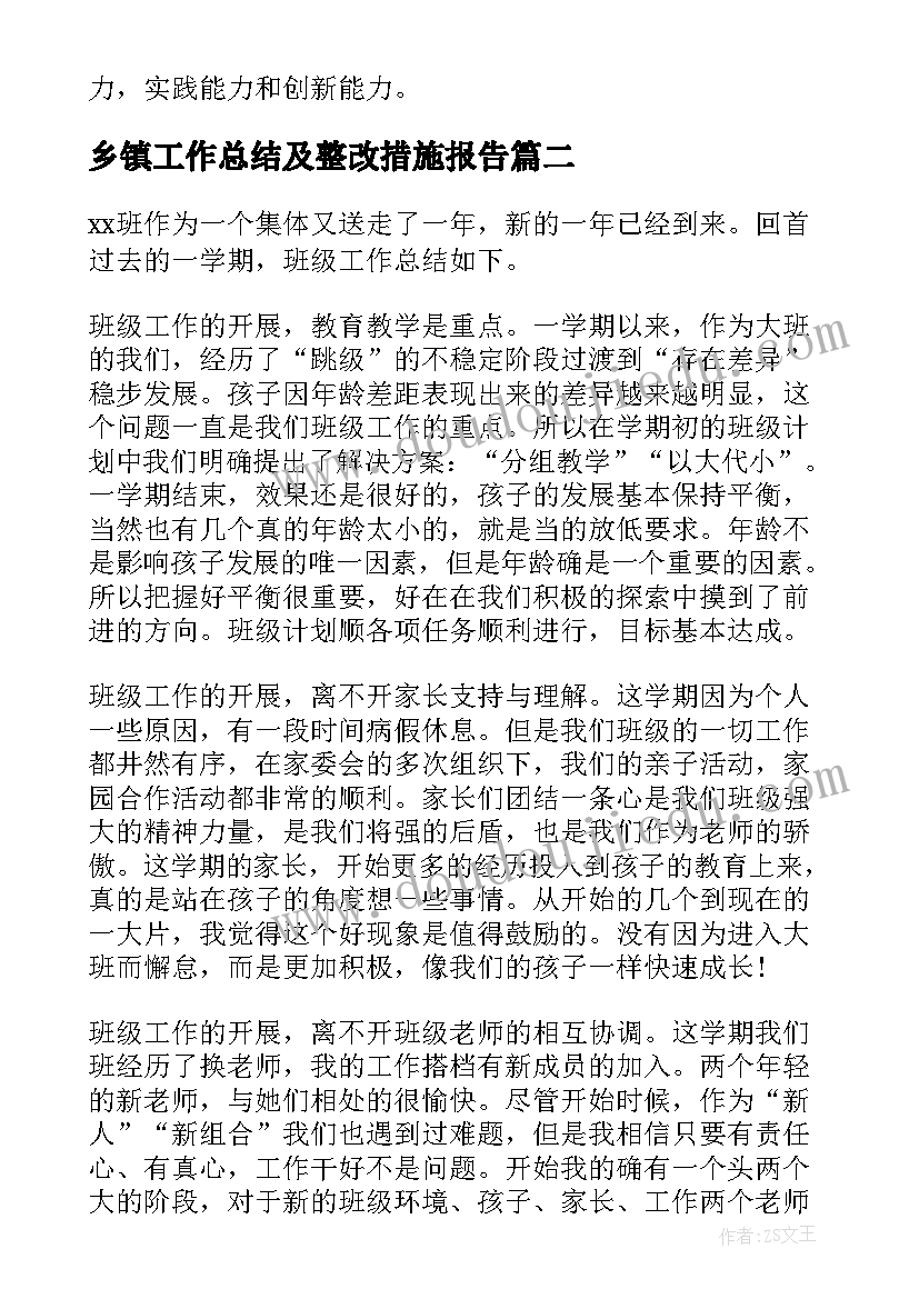 最新乡镇工作总结及整改措施报告(大全5篇)