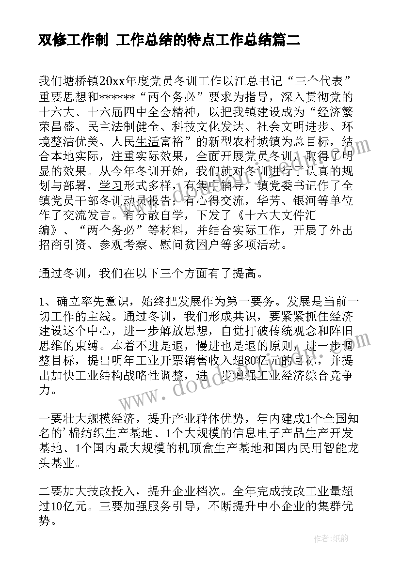 2023年双修工作制 工作总结的特点工作总结(通用7篇)