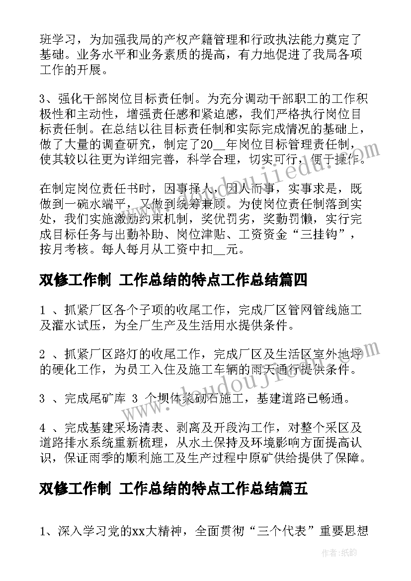 2023年双修工作制 工作总结的特点工作总结(通用7篇)